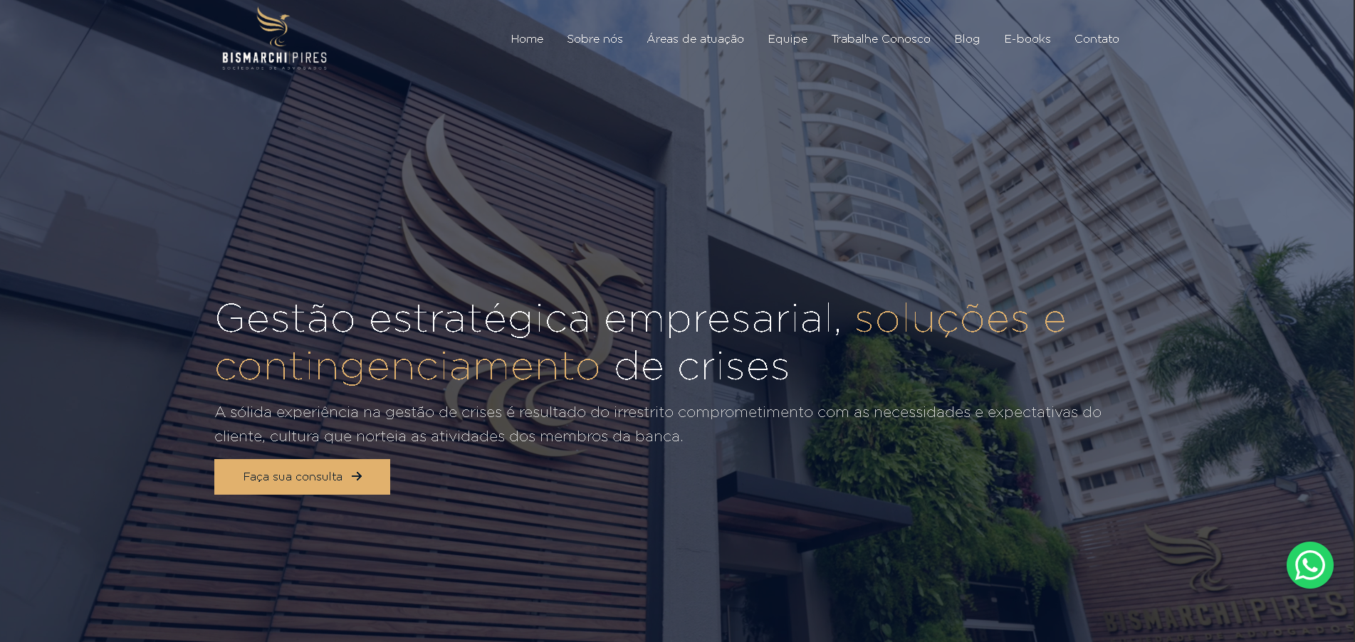 Hero do site Bismarchi Pires, com posicionamento em gestão estratégica empresarial e advocacia de alta complexidade
